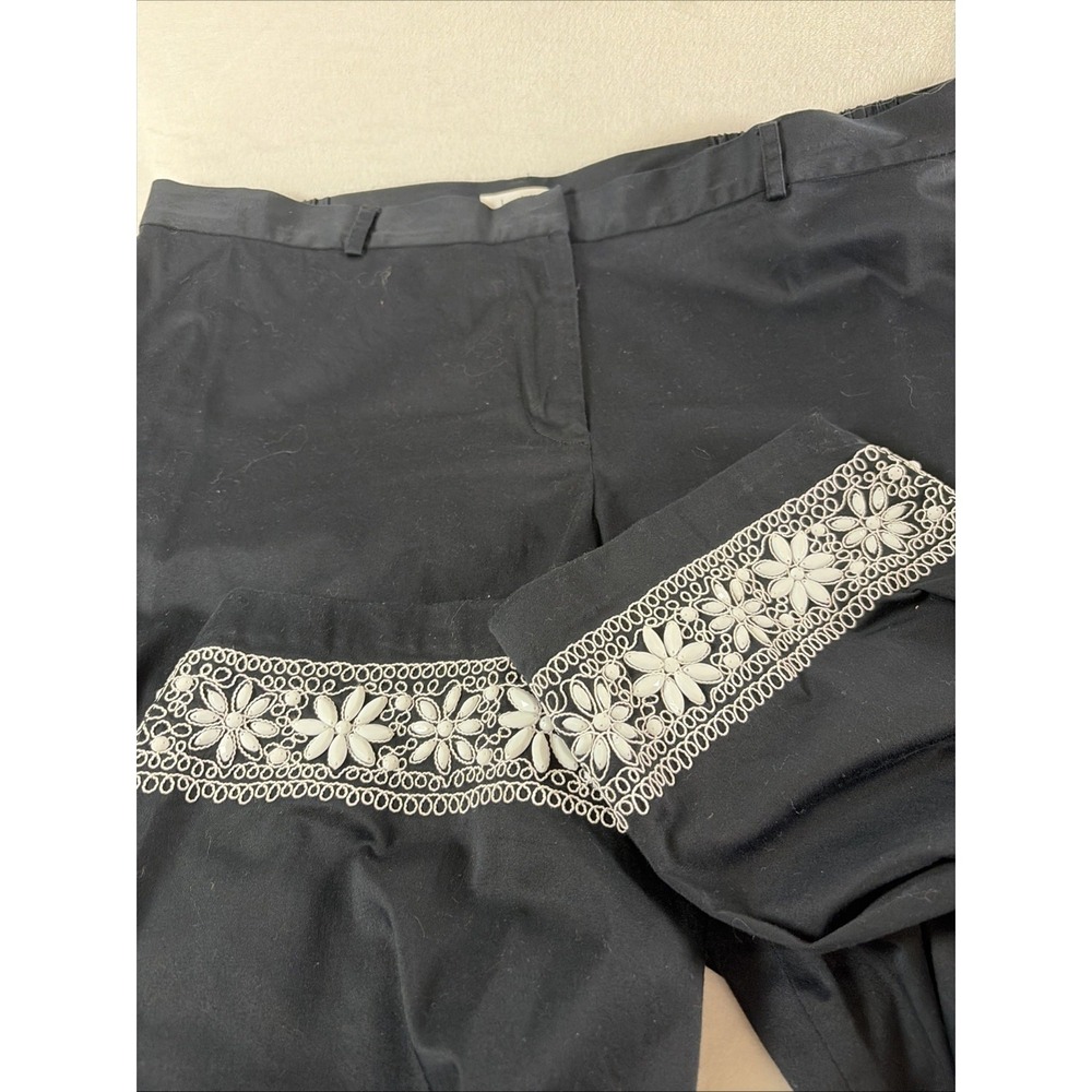 Kate Hill Black Capri Pants White Floral Embroidered Beaded Hem 18W Classic EUC - Picture 5 of 11